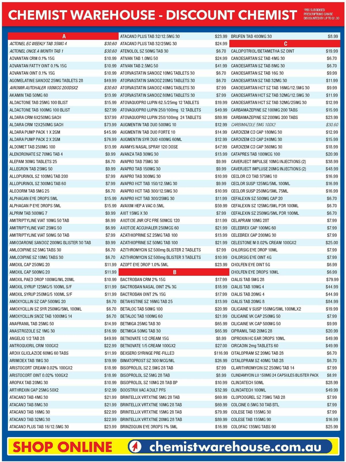 Chemist Warehouse Discounted! Prescriptions Catalogues from 30 September