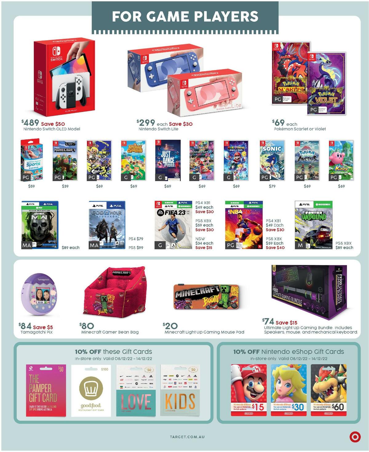 Target Catalogues from 8 December