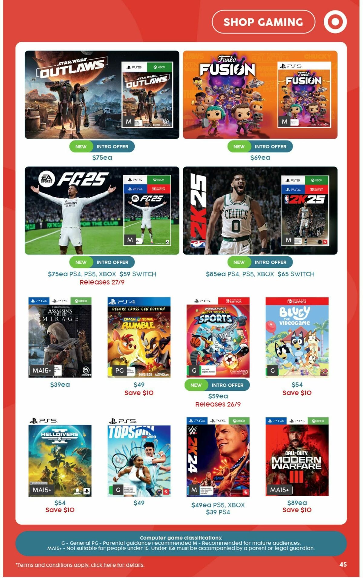 Target Catalogues from 19 September